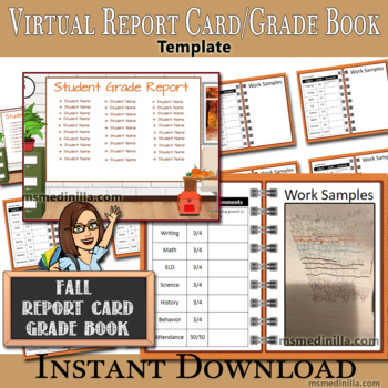 Preview of Virtual Report Card, Grade Book, Editable Template, Add your Bitmoji and Links