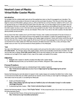 Preview of Virtual Roller Coaster Physics - Webquest