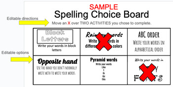 Preview of Virtual Spelling Choice Board