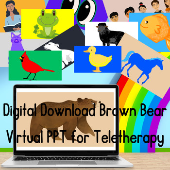Preview of Virtual Story Slides for Teletherapy, Zoom Virtual Background with Brown Bear Ch
