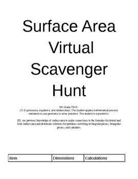 Preview of Virtual Surface Area Scavenger Hunt