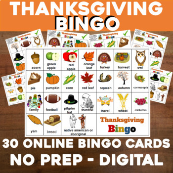 Virtual THANKSGIVING Bingo for Digital or In-Class use Google Slides, PPT  or PDF