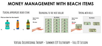 Preview of Virtual Teletherapy Session - Money Management with Beach Items