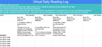 Preview of Virtual Weekly Reading Log