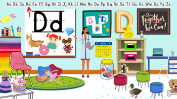 Preview of Virtual Zoom Classroom Background | Phonics lesson | Letter D | High quality