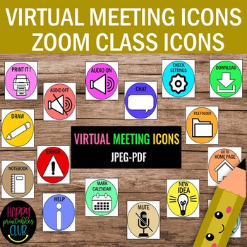 Preview of Virtual Zoom Meeting Icons - Virtual Zoom Classroom Icons Signs