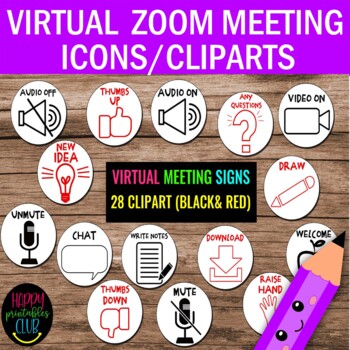 Preview of Virtual Zoom Meeting Signs Clipart- Virtual Zoom Classroom Icons Clipart