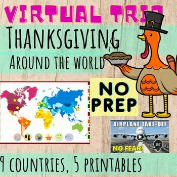 Preview of Virtual trip: Thanksgiving Around the World NO PREP worksheets (Black & White)