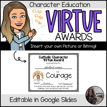 Preview of Virtue Award Certificates  (10 months) - Add your Bitmoji!