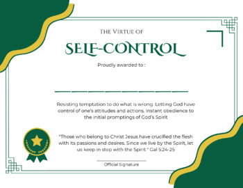 Preview of Virtue Award: Self-Control