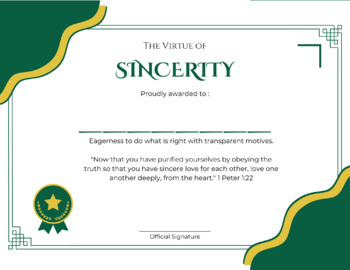 Preview of Virtue Award: Sincerity