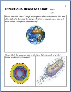 Preview of Diseases Unit Homework, Virus, Bacteria