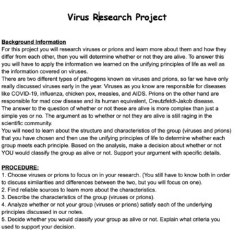 virus research project middle school