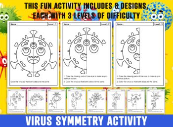 Preview of Virus Symmetry Worksheet, Virus/Bacteria/Germs Theme Lines of Symmetry Activity