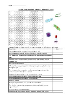 Preview of Viruses, Bacteria, Protists, and Fungi - Word Search Puzzle Activity (Printable)