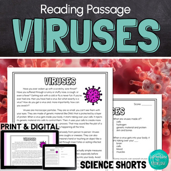 Preview of Viruses Reading Comprehension Passage PRINT and DIGITAL