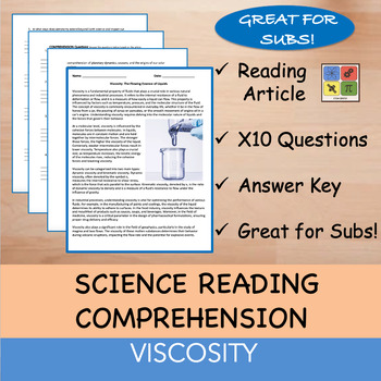 Preview of Viscosity - Reading Passage and x 10 Questions (EDITABLE)