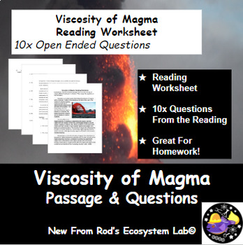 Preview of Viscosity of Magma and Volcanoes Reading Worksheet **Editable**