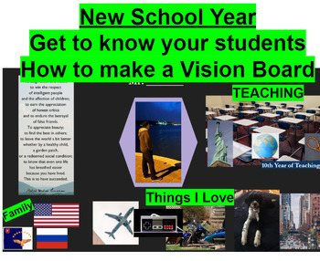 Preview of Vision Board Back to School Getting to Know You - Slides Exemplar + Template