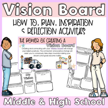 Vision Board Guide, Planning and Reflection activities for Goal Setting