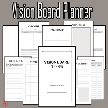 Vision Board Planner pdf Checklist, Yoga Log, Notes, THINGS TO DO