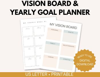 Vision Board Printable, Focus Board Printable, Vision Board PDF, Simple,