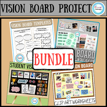 Preview of Vision Board Project for students, templates, goals setting worksheets 2024