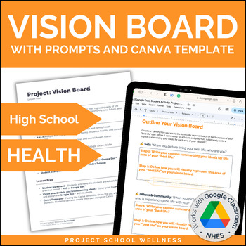 Preview of Vision Board Template and Prompts | High School Health Lesson Plan