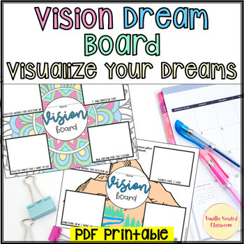 Preview of Vision Dream Board goals visualize dreams goal setting gratitude new year 2024