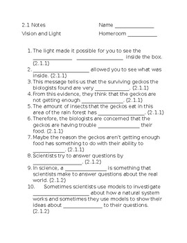 Vision and Light 2.1 Fill in the Blank Notes Amplify by Katelyn Ravia ...