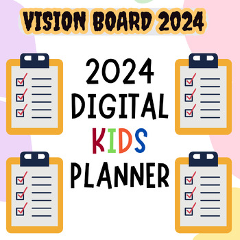 2024 VISION BOARD TEMPLATE FOR STUDENTS, PRINTABLE KIDS GOAL SETTING CHART