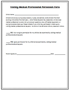 Preview of Visiting Medical Professional Permission Form - Childcare