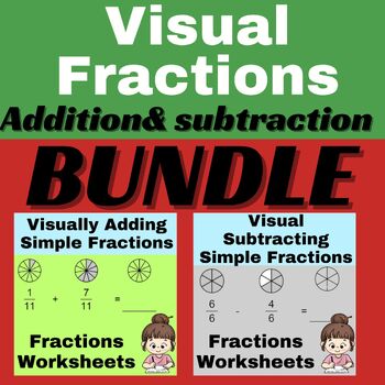 Preview of Visual Adding and Subtracting Simple Fractions Bundle | same denominators