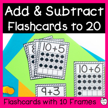 Preview of Visual Addition and Subtraction Within 20 Flashcards ~With 10 Frames ~ 1st & 2nd