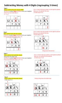 Preview of Visual Aid: Subtracting Money with Regrouping 3 Times