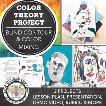 Preview of Middle, High School Art: Blind Contour, Color Mixing Project & Demo Video
