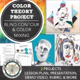 Middle, High School Art: Blind Contour, Color Mixing Proje