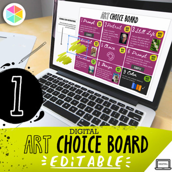 Preview of Visual Art Choice Board 1 | Editable | 9 Prompts and Inspiration Slides!