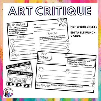 Preview of Visual Art Critique Worksheets | Editable punch cards