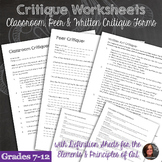 Visual Art Critique Worksheets - Written, Peer & Classroom