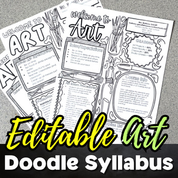 Preview of Visual Art Doodle Syllabus | EDITABLE Template | Back to School For Teachers