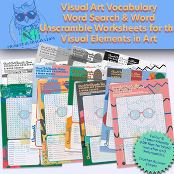 Preview of Elements of Art | 7 Elements of Art Word Search Unscramble Worksheets Bundle