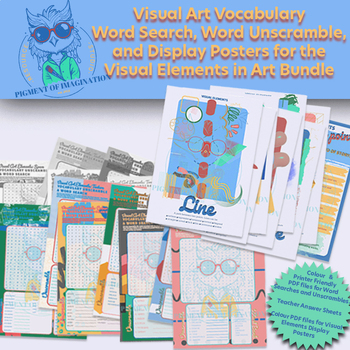 Preview of Elements of Art | Art Word Search,Unscramble Worksheets & Display Posters Bundle