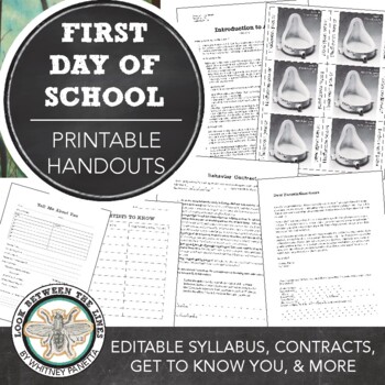 Preview of Art Class, Editable First Day of School Handouts, Contracts, Syllabus, Worksheet