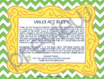 Preview of Visual Art Rubric for Elementary Level
