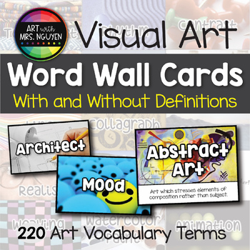 Preview of Visual Art Word Wall Cards (With and Without Definitions)