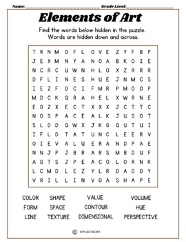 Preview of Visual Art Word Search, Elements of Art