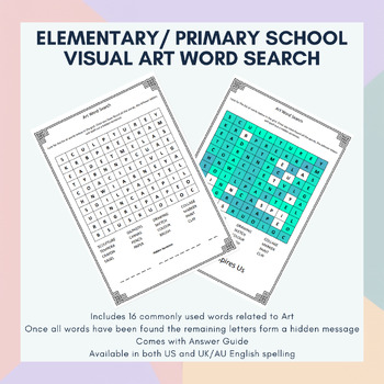 Preview of Visual Art Word Search - No Prep, Early Finisher Activity