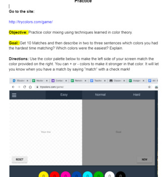Preview of Visual Arts: Color Theory Mixing Game - Activity