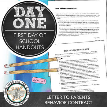 Preview of Visual Arts First Day of School Handouts: Letter to Parents, Behavior Contract